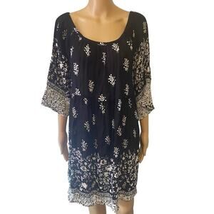 5th & Love Mini Dress Sz XL Black White Floral Cottagecore High Waist 3/4 Sleeve